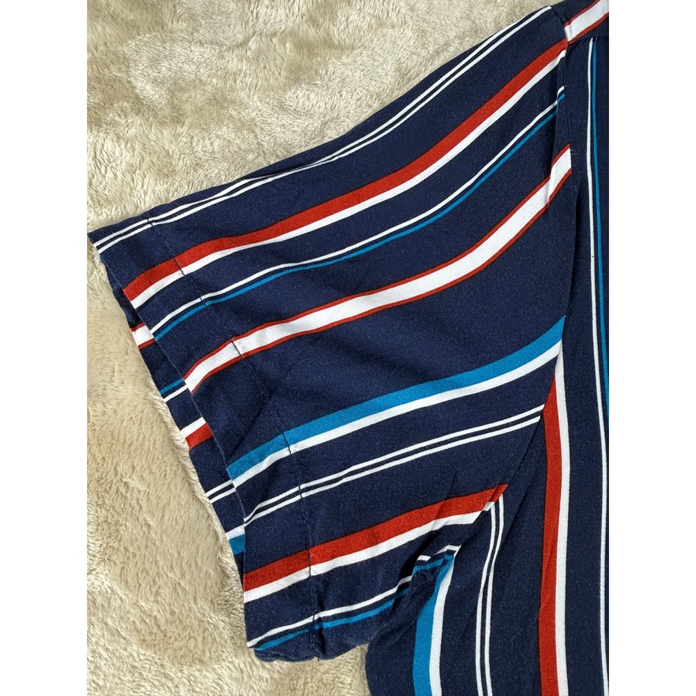 Denim & Flower Ricky Singh Mens Large Navy Blue Red Striped Viscose Size L Shirt - Picture 10 of 11